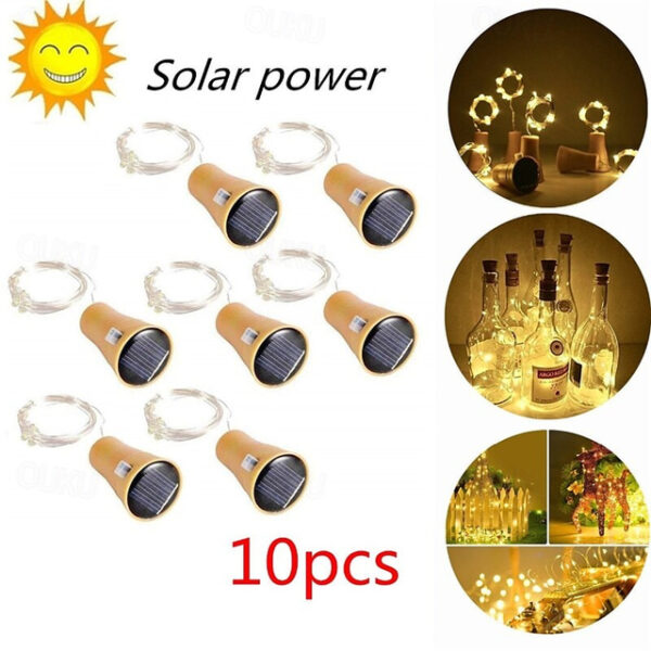 10PCS 2M LED Solar Bottle Stopper Cork String Lights, 20 LEDs Copper Wire Fairy Lights for Christmas Outdoor Garden Decoration, Weddings and Parties 2