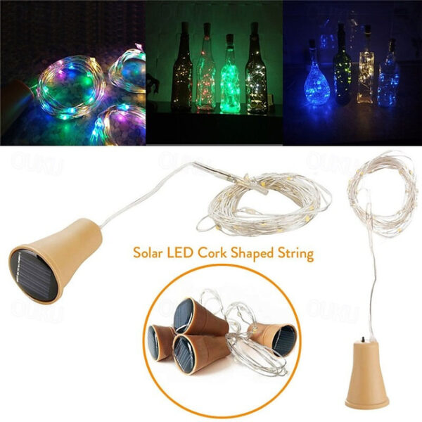 10PCS 2M LED Solar Bottle Stopper Cork String Lights, 20 LEDs Copper Wire Fairy Lights for Christmas Outdoor Garden Decoration, Weddings and Parties 2