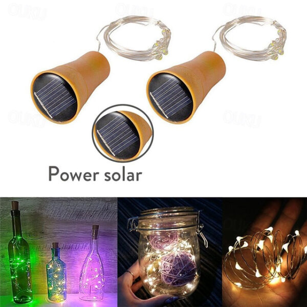 10PCS 2M LED Solar Bottle Stopper Cork String Lights, 20 LEDs Copper Wire Fairy Lights for Christmas Outdoor Garden Decoration, Weddings and Parties 2