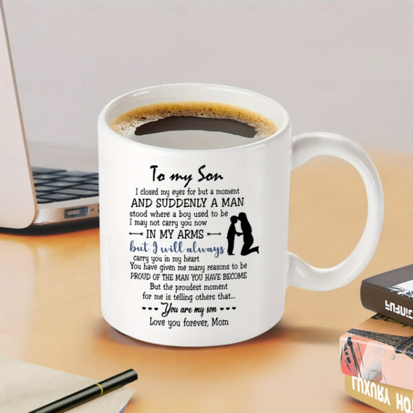 1pc Birthday Gift Mug For Son 11oz Ceramic Coffee Mug To My Son Love Mom Touching Quote Great Xmas Gift Graduation Present For Him Christmas Mother So