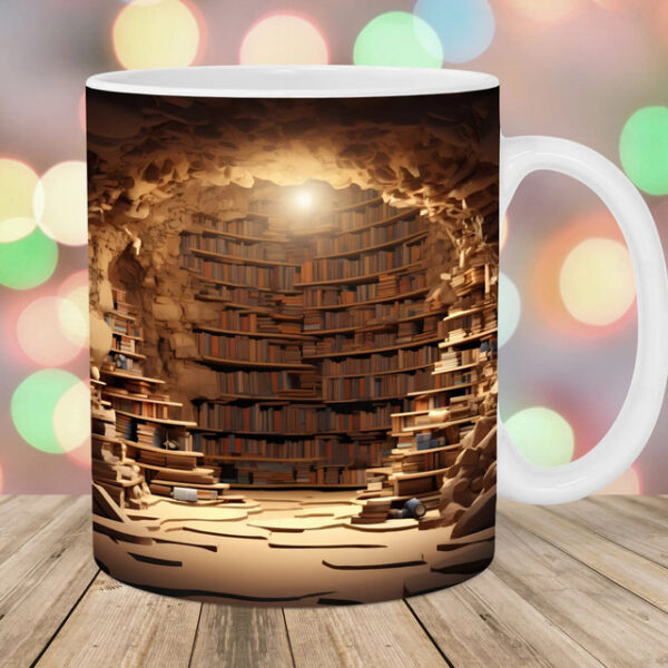 3D Bookshelf Mug, 3D Bookshelves Hole In A Wall Mug, 3D Effect Books Mugs,Creative Space Design Mugs, Coffee Mugs for Library Office,Book Lovers Coffe