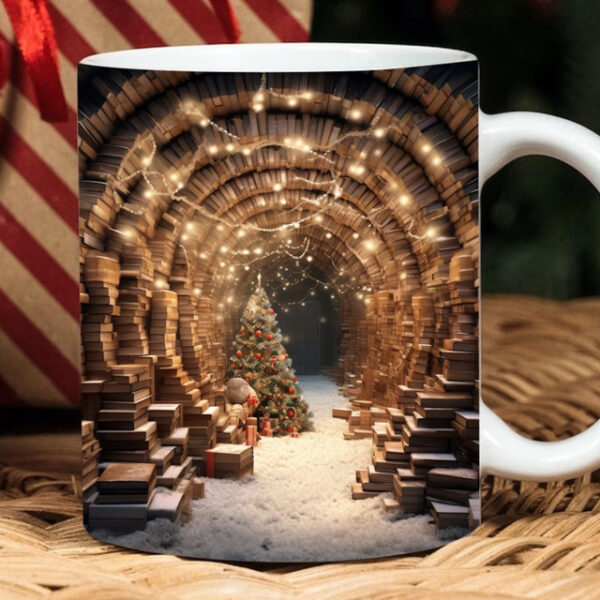 3D Bookshelf Mug, 3D Bookshelves Hole In A Wall Mug, 3D Effect Books Mugs,Creative Space Design Mugs, Coffee Mugs for Library Office,Book Lovers Coffe