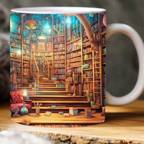 3D Bookshelf Mug, 3D Bookshelves Hole In A Wall Mug, 3D Effect Books Mugs,Creative Space Design Mugs, Coffee Mugs for Library Office,Book Lovers Coffe