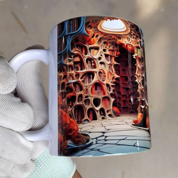 3D Bookshelf Mug, 3D Bookshelves Hole In A Wall Mug, 3D Effect Books Mugs,Creative Space Design Mugs, Coffee Mugs for Library Office,Book Lovers Coffe