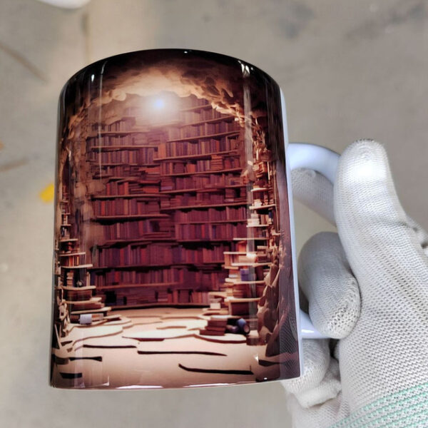 3D Bookshelf Mug, 3D Bookshelves Hole In A Wall Mug, 3D Effect Books Mugs,Creative Space Design Mugs, Coffee Mugs for Library Office,Book Lovers Coffe