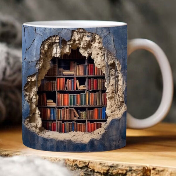 3D Bookshelf Mug, Ceramic Mug,Library Bookshelves Hole In A Wall Mug,Book Lovers Coffee Mug, Cool Bookish Gifts for Readers Christmas Xmas Gift 2025