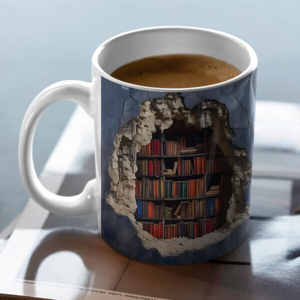 3D Bookshelf Mug, Ceramic Mug,Library Bookshelves Hole In A Wall Mug,Book Lovers Coffee Mug, Cool Bookish Gifts for Readers Christmas Xmas Gift 2025