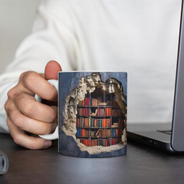 3D Bookshelf Mug, Ceramic Mug,Library Bookshelves Hole In A Wall Mug,Book Lovers Coffee Mug, Cool Bookish Gifts for Readers Christmas Xmas Gift 2025