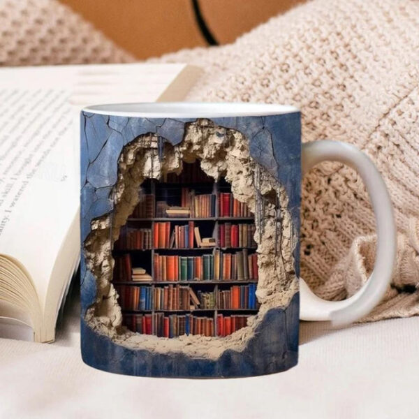 3D Bookshelf Mug, Ceramic Mug,Library Bookshelves Hole In A Wall Mug,Book Lovers Coffee Mug, Cool Bookish Gifts for Readers Christmas Xmas Gift 2025