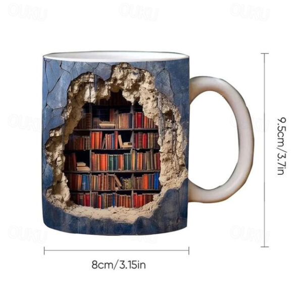 3D Bookshelf Mug, Ceramic Mug,Library Bookshelves Hole In A Wall Mug,Book Lovers Coffee Mug, Cool Bookish Gifts for Readers Christmas Xmas Gift 2025