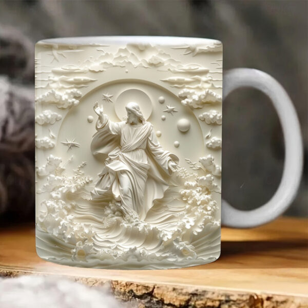 3D Jesus Mug 3D Print Coffee Cup Mug Gift for Christians White Ceramics 330ml 12oz Birthdays Anniversaries Christmas Weddings Best Gifting Ideas for C