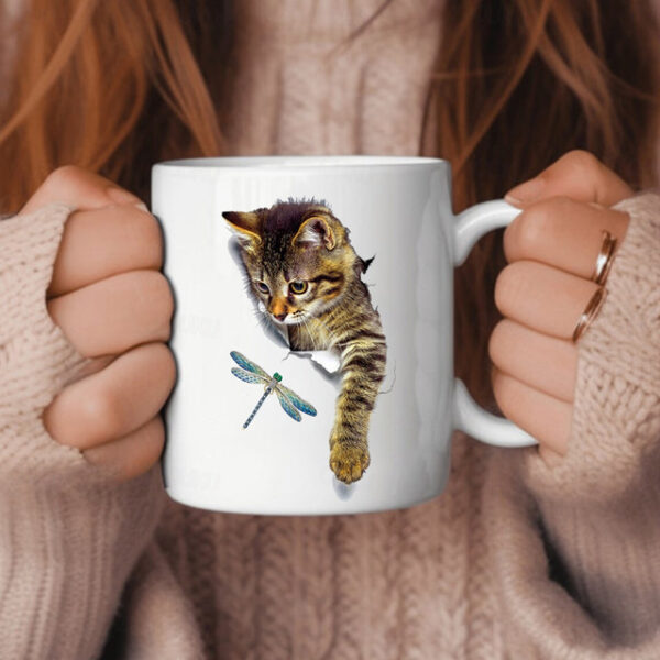 3D Print Kittens Hole In A Wall Mug, Ceramic Coffee Cat Mug 3D Novelty Cat Mugs Cat Lovers Coffee Mug Cat Club Cup White Ceramic Mug Gifts For Men Wo