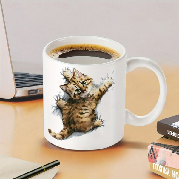 3D Print Kittens Hole In A Wall Mug, Ceramic Coffee Cat Mug 3D Novelty Cat Mugs Cat Lovers Coffee Mug Cat Club Cup White Ceramic Mug Gifts For Men Wo