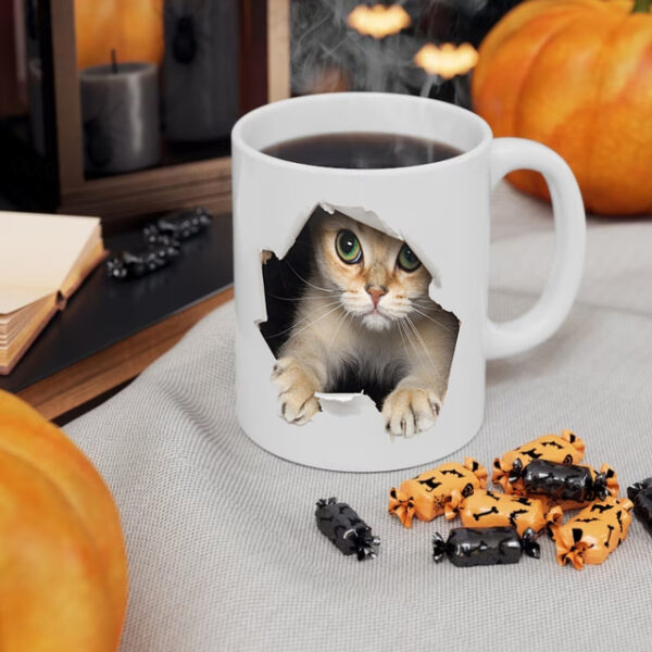 3D Print Kittens Hole In A Wall Mug, Ceramic Coffee Cat Mug 3D Novelty Cat Mugs Cat Lovers Coffee Mug Cat Club Cup White Ceramic Mug Gifts For Men Wo