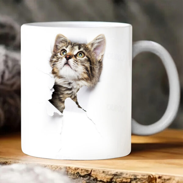 3D Print Kittens Hole In A Wall Mug, Ceramic Coffee Cat Mug 3D Novelty Cat Mugs Cat Lovers Coffee Mug Cat Club Cup White Ceramic Mug Gifts For Men Wo