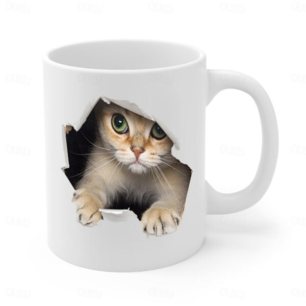 3D Print Kittens Hole In A Wall Mug, Ceramic Coffee Cat Mug 3D Novelty Cat Mugs Cat Lovers Coffee Mug Cat Club Cup White Ceramic Mug Gifts For Men Wo