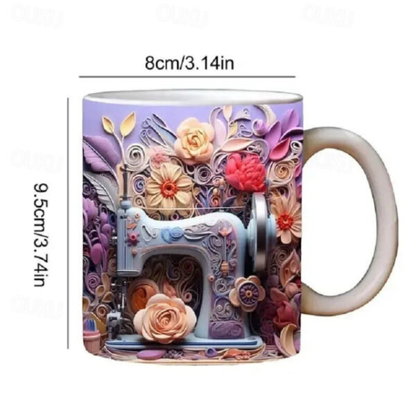 3D Sewing Mug, 3D Floral Sewing Machine, 3D Sewing Machine Mug, Ceramic Coffee Mug, 3D Coffee Mug Wrap, Sewing Gift for Women, Christmas Gift Xmas Gif