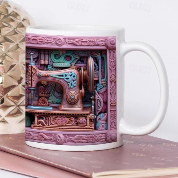 3D Sewing Mug, 3D Floral Sewing Machine, 3D Sewing Machine Mug, Ceramic Coffee Mug, 3D Coffee Mug Wrap, Sewing Gift for Women, Christmas Gift Xmas Gif