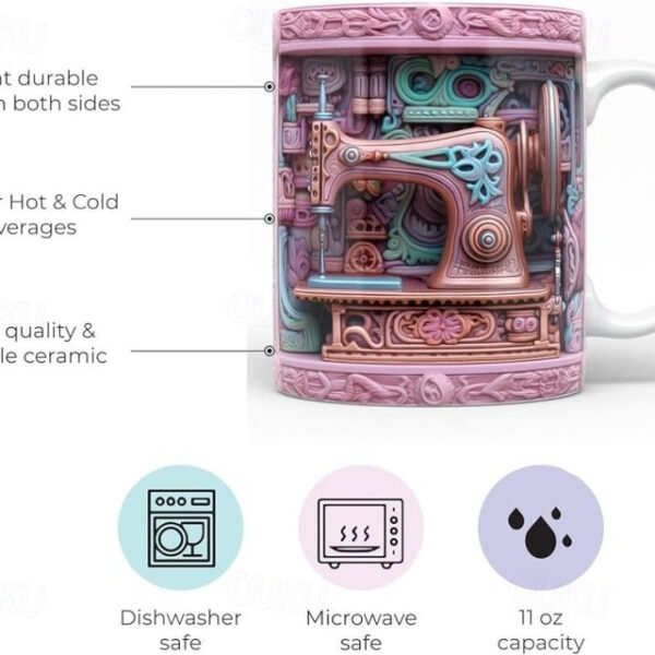 3D Sewing Mug, 3D Floral Sewing Machine, 3D Sewing Machine Mug, Ceramic Coffee Mug, 3D Coffee Mug Wrap, Sewing Gift for Women, Christmas Gift Xmas Gif