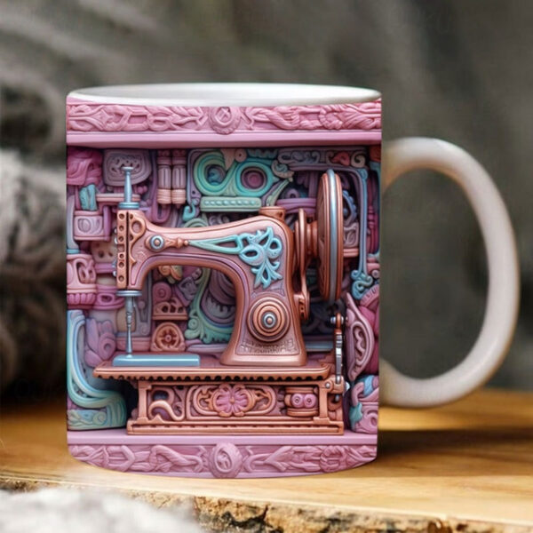 3D Sewing Mug, 3D Floral Sewing Machine, 3D Sewing Machine Mug, Ceramic Coffee Mug, 3D Coffee Mug Wrap, Sewing Gift for Women, Christmas Gift Xmas Gif