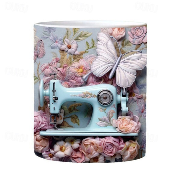 3D Sewing Mug, 3D Floral Sewing Machine, 3D Sewing Machine Mug, Ceramic Coffee Mug, 3D Coffee Mug Wrap, Sewing Gift for Women, Christmas Gift Xmas Gif