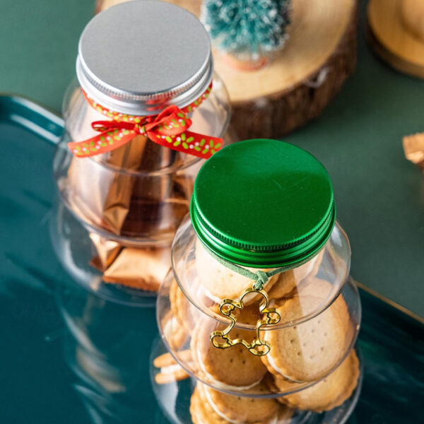 6Pcs 500ml Cookie Candy Jars with Decor Strap Unbroken Christmas Tree Shape Cover Design Good Sealing Store Snacks Transparent Christmas Tree Decorati