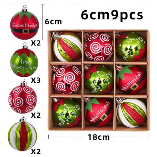 9Pcs Christmas Baubles Set Xmas Balls with Santa Elk Snowflake Bell Patterns Christmas Tree Hanging Ball Ornaments Holiday Wedding New Year Party Deco