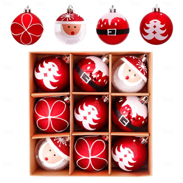 9Pcs Christmas Baubles Set Xmas Balls with Santa Elk Snowflake Bell Patterns Christmas Tree Hanging Ball Ornaments Holiday Wedding New Year Party Deco