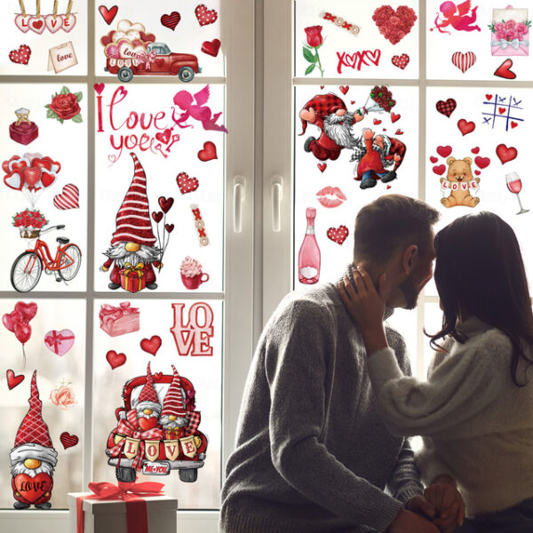 9pcs/set Valentine's Day Static Window Stickers Gnomes Gnomes Window Glass Window Stickers. 2025 - US $6.99