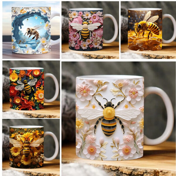 Bee Coffee Cup 3D illusion Coffee Mugs, Animal Gift Cup Travel Mug Funny Drinking Cup Desk Decor,11.2oz Ceramic Mug Tea Mug, Birthday Christmas Gifts