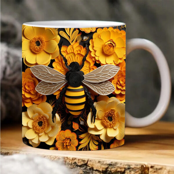 Bee Coffee Cup 3D illusion Coffee Mugs, Animal Gift Cup Travel Mug Funny Drinking Cup Desk Decor,11.2oz Ceramic Mug Tea Mug, Birthday Christmas Gifts