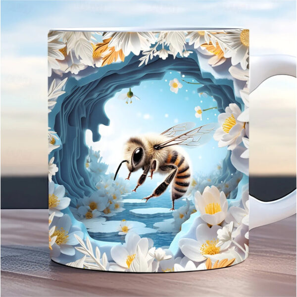 Bee Coffee Cup 3D illusion Coffee Mugs, Animal Gift Cup Travel Mug Funny Drinking Cup Desk Decor,11.2oz Ceramic Mug Tea Mug, Birthday Christmas Gifts