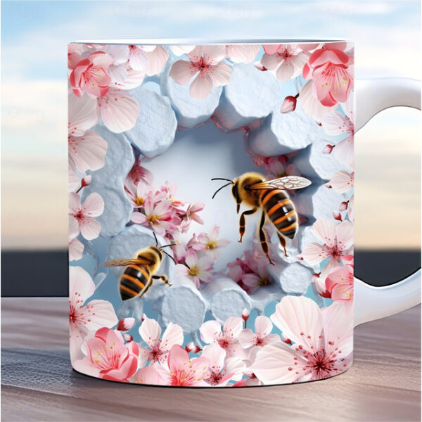 Bee Coffee Cup 3D illusion Coffee Mugs, Animal Gift Cup Travel Mug Funny Drinking Cup Desk Decor,11.2oz Ceramic Mug Tea Mug, Birthday Christmas Gifts