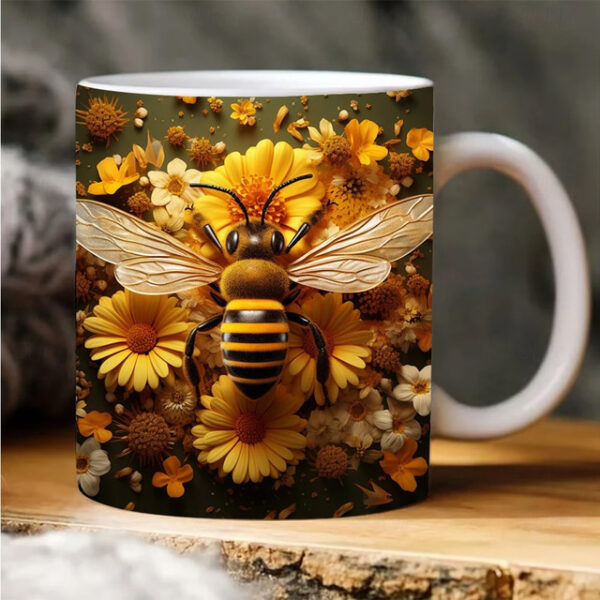 Bee Coffee Cup 3D illusion Coffee Mugs, Animal Gift Cup Travel Mug Funny Drinking Cup Desk Decor,11.2oz Ceramic Mug Tea Mug, Birthday Christmas Gifts