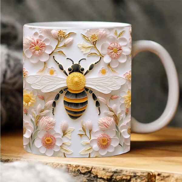 Bee Coffee Cup 3D illusion Coffee Mugs, Animal Gift Cup Travel Mug Funny Drinking Cup Desk Decor,11.2oz Ceramic Mug Tea Mug, Birthday Christmas Gifts