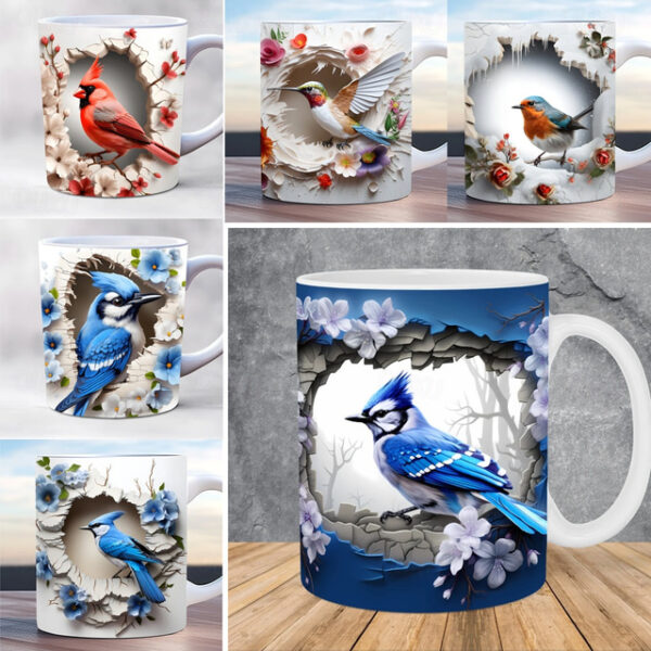 Bird Coffee Cup 3D illusion Coffee Mugs, Animal Gift Cup Travel Mug Funny Drinking Cup Desk Decor,11.2oz Ceramic Mug Tea Mug, Birthday Christmas Gifts