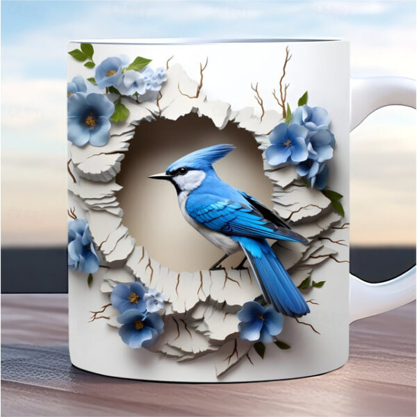 Bird Coffee Cup 3D illusion Coffee Mugs, Animal Gift Cup Travel Mug Funny Drinking Cup Desk Decor,11.2oz Ceramic Mug Tea Mug, Birthday Christmas Gifts