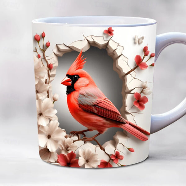 Bird Coffee Cup 3D illusion Coffee Mugs, Animal Gift Cup Travel Mug Funny Drinking Cup Desk Decor,11.2oz Ceramic Mug Tea Mug, Birthday Christmas Gifts