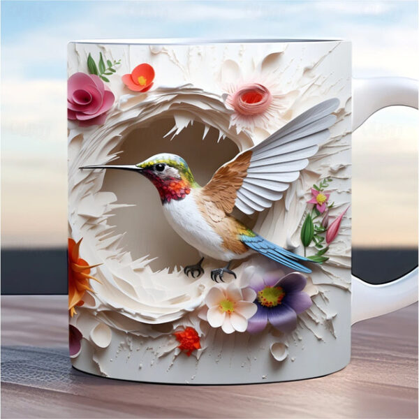 Bird Coffee Cup 3D illusion Coffee Mugs, Animal Gift Cup Travel Mug Funny Drinking Cup Desk Decor,11.2oz Ceramic Mug Tea Mug, Birthday Christmas Gifts