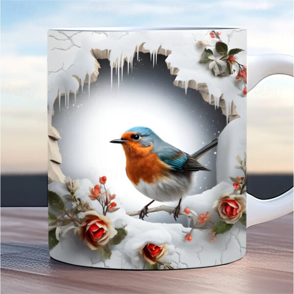 Bird Coffee Cup 3D illusion Coffee Mugs, Animal Gift Cup Travel Mug Funny Drinking Cup Desk Decor,11.2oz Ceramic Mug Tea Mug, Birthday Christmas Gifts