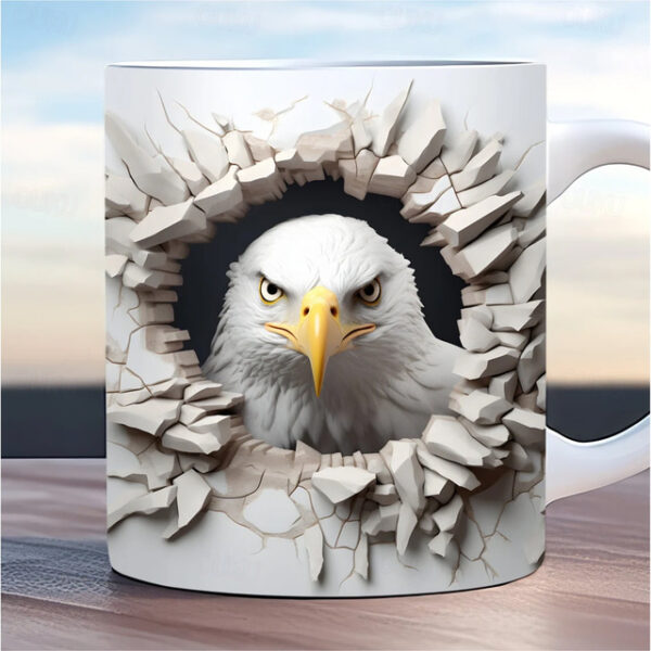 Bird Coffee Cup 3D illusion Coffee Mugs, Animal Gift Cup Travel Mug Funny Drinking Cup Desk Decor,11.2oz Ceramic Mug Tea Mug, Birthday Christmas Gifts