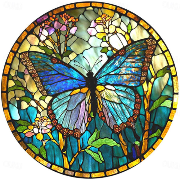 Butterfly Faux Stained Glass Window Cling Suncatcher, Round Dragonfly Wreath Glass, Butterfly Wreath Acrylic Plate Decoration 2025 - US $9.49