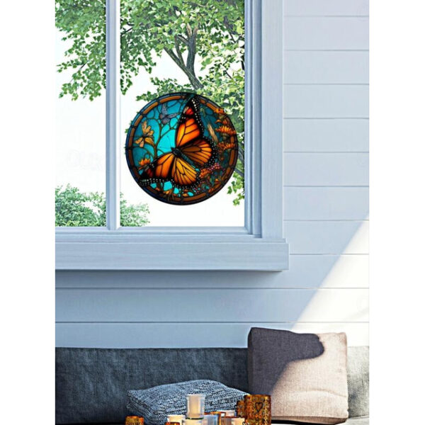 Butterfly Faux Stained Glass Window Cling Suncatcher, Round Dragonfly Wreath Glass, Butterfly Wreath Acrylic Plate Decoration 2025 - US $9.49