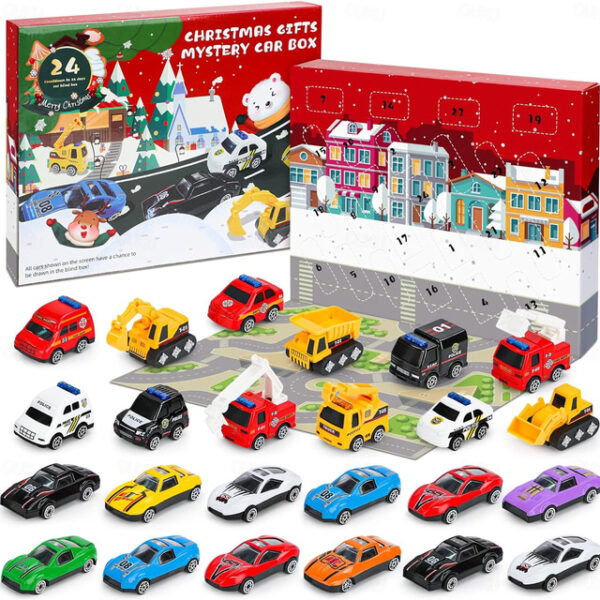 Christmas Advent Calendar 2024, Christmas Countdown Calendar Mystery Box 24PCS Alloy Fire Truck Car Engineering Vehicle for Kids 2025 - US $12.99