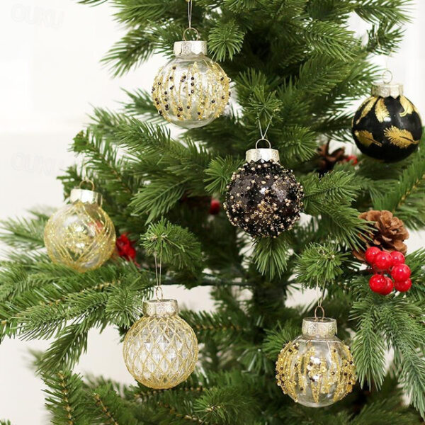 Christmas Baubles, Christmas Ornament Decorations Shatterproof Ornaments Black and Gold Color Painted Christmas Baubles Decorations for Party Wedding