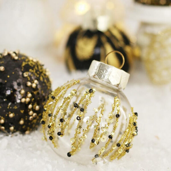 Christmas Baubles, Christmas Ornament Decorations Shatterproof Ornaments Black and Gold Color Painted Christmas Baubles Decorations for Party Wedding