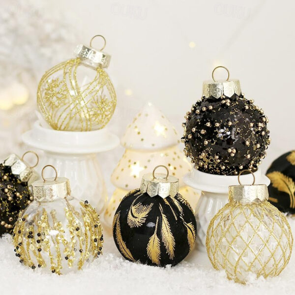 Christmas Baubles, Christmas Ornament Decorations Shatterproof Ornaments Black and Gold Color Painted Christmas Baubles Decorations for Party Wedding