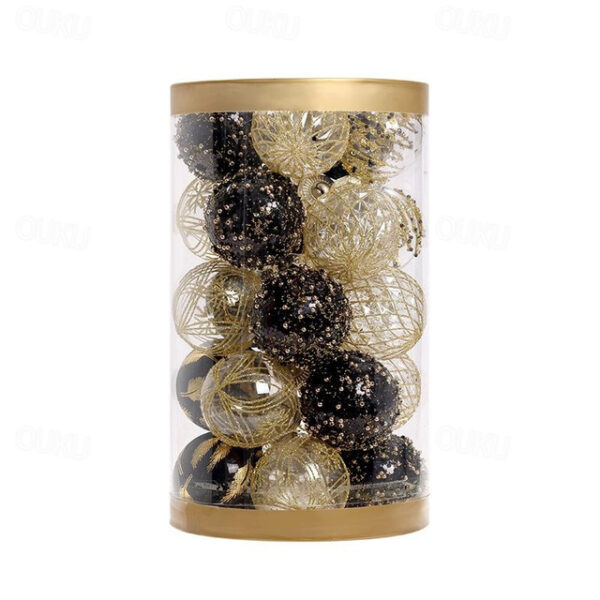 Christmas Baubles, Christmas Ornament Decorations Shatterproof Ornaments Black and Gold Color Painted Christmas Baubles Decorations for Party Wedding