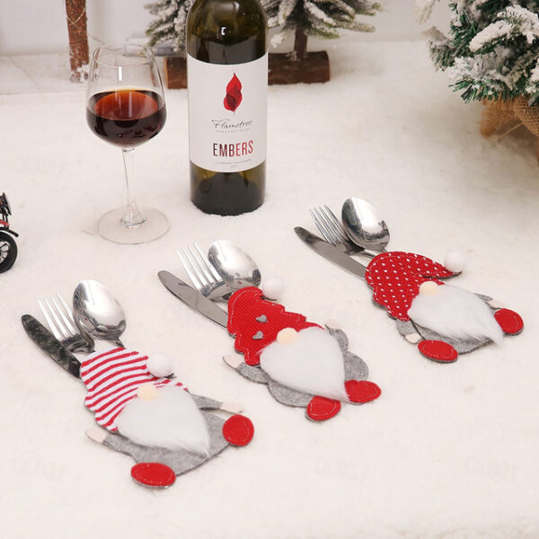 Christmas Cutlery Holders Suit,Christmas Tableware Holder Swedish Santa Gnome Silverware Holders Knife Fork Pouch Bag for Xmas New Year Party Dinner T