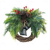 Christmas Wreath Boho Wreath, 17.7'' Artificial Golden Bell Wreath, Xmas Tree Front Door Hanging Garland, Handmade Pine Ring Grapevine Wreath, Celebra